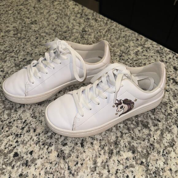 H&M Girl's Size 4 White Sneaker Shoes with Unicorn Design Gently Used - Picture 5 of 8